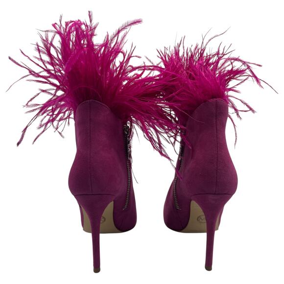 Michael Kors Whitby Feather Trim Suede Heeled Ankle Boots Booties Fuchsia 5.5M - Picture 3 of 11